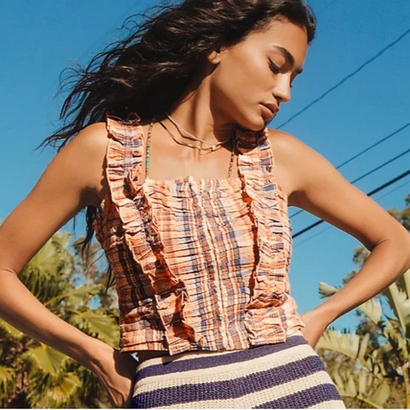 Anthropologie Ruffled Plaid Tank SP - Picture 1 of 3